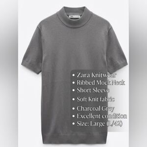 ZARA arrival Grey Short Sleeve Mock Neck Knit Top Size L